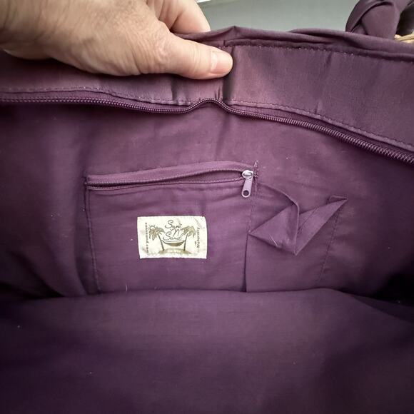 Sun and Sand Wicker Bag Purse Purple Accents‎ Zipper Closure Inside Pockets - Picture 10 of 12